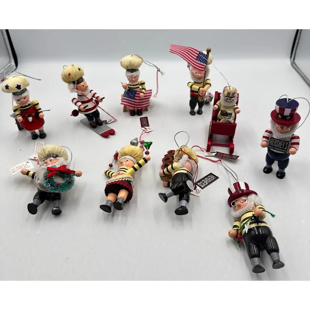 Vintage Kurt Adler Hershey’s Christmas Wood Ornaments 10pc Mr. & Mrs. Elf #2